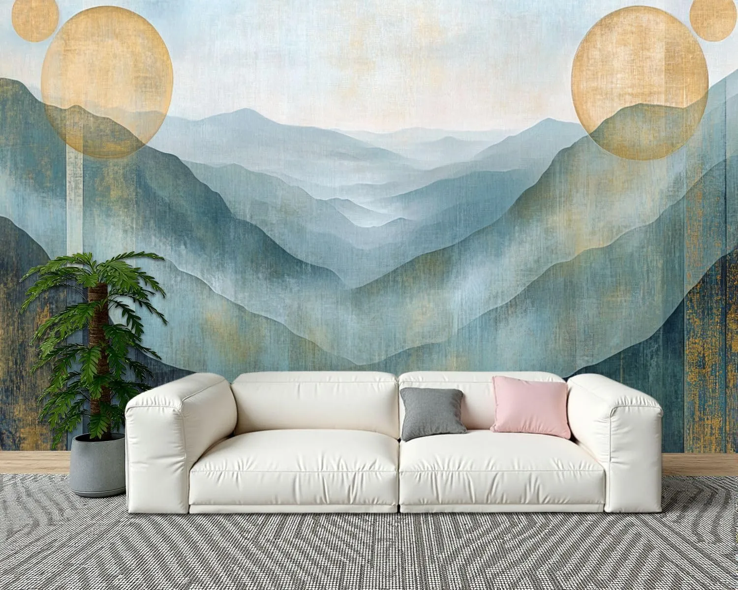 Wall Sticker/Wallpaper Pastel Blue Misty Sky Mountain Valley Nature Wilderness Realism Silk Wall Mural, Not Peel and Stick Wall Paper Decorative for Living Room Bedroom 172x120inch