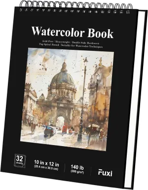 Watercolor Sketchbook 10"x12", 32 Sheets (64 Pages) Water Color Paper, 140lb/300gsm Watercolor Paper, Spiral Hardcover Watercolor Notebook.