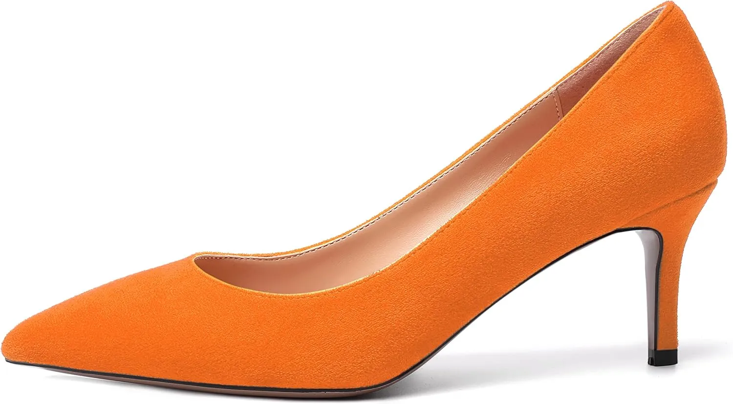 WAYDERNS Womens Pointed Toe Suede Solid Slip On Wedding Dress Stiletto Mid Heel Pumps Shoes 2.5 Inch