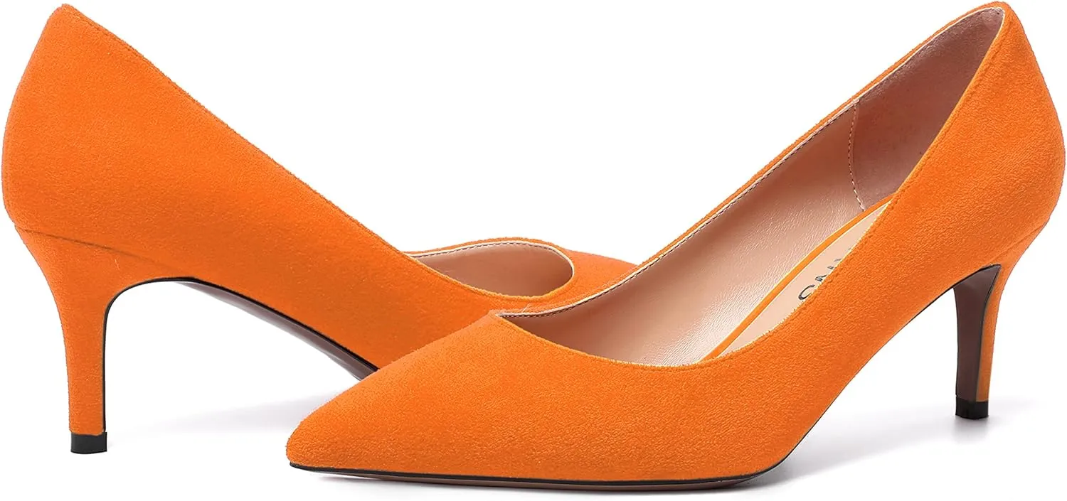 WAYDERNS Womens Pointed Toe Suede Solid Slip On Wedding Dress Stiletto Mid Heel Pumps Shoes 2.5 Inch