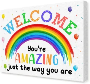 Welcome Wall Decor for School,You're Amazing Inspirational Quotes Canvas Wall Art,Reading Corner Wall Decor for Kids,Positive Motivational Wall Art for Classroom Nursery Daycare