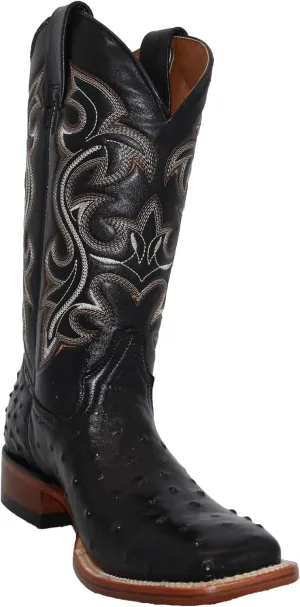 Western Shops Mens Genuine Cowhide Leather Quill Ostrich Print Western Cowboy Square Toe Rodeo Boots