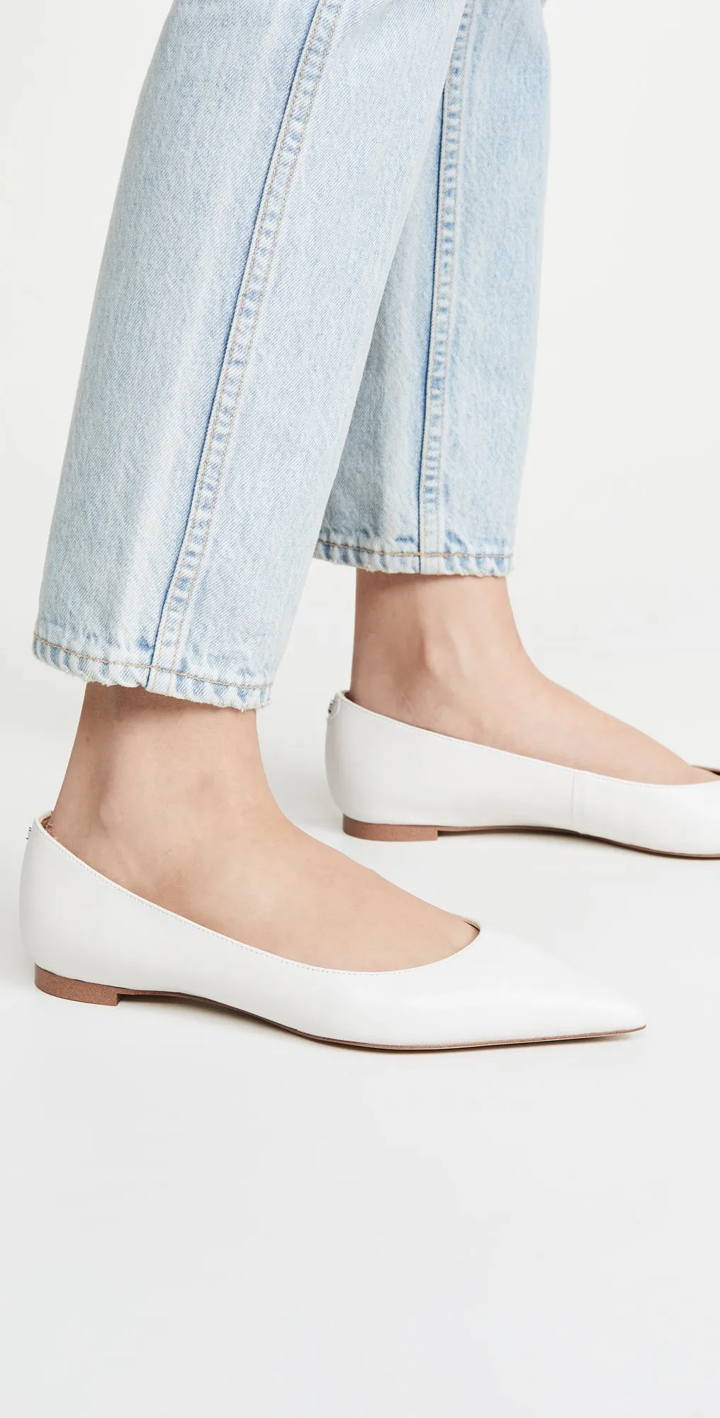 White Slip Flats Pointed On Toe Ballet Leather Stacey Edelman Functional design End-to-end encryption Sam Shoes