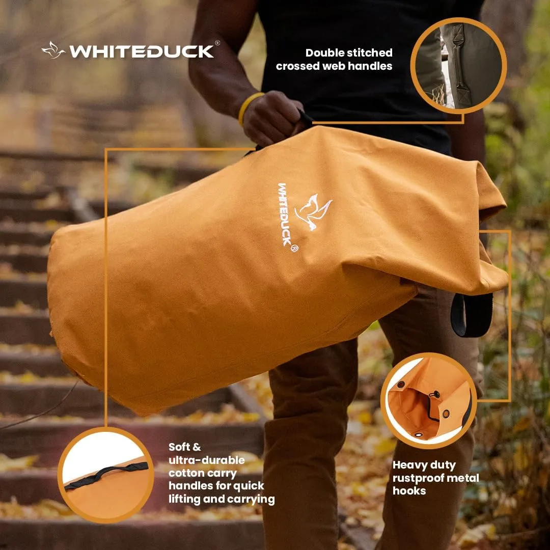 WHITEDUCK Top Load Canvas Folding Duffel Bag, Water Resistant Army Style Shoulder Bag for Men and Women- Gym, Sports, Travel, Hiking, Camping, Backpacking (Small 21" x 36",Olive)