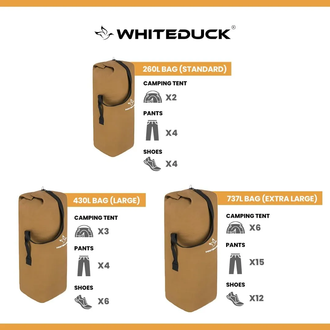 WHITEDUCK Top Load Canvas Folding Duffel Bag, Water Resistant Army Style Shoulder Bag for Men and Women- Gym, Sports, Travel, Hiking, Camping, Backpacking (Small 21" x 36",Olive)