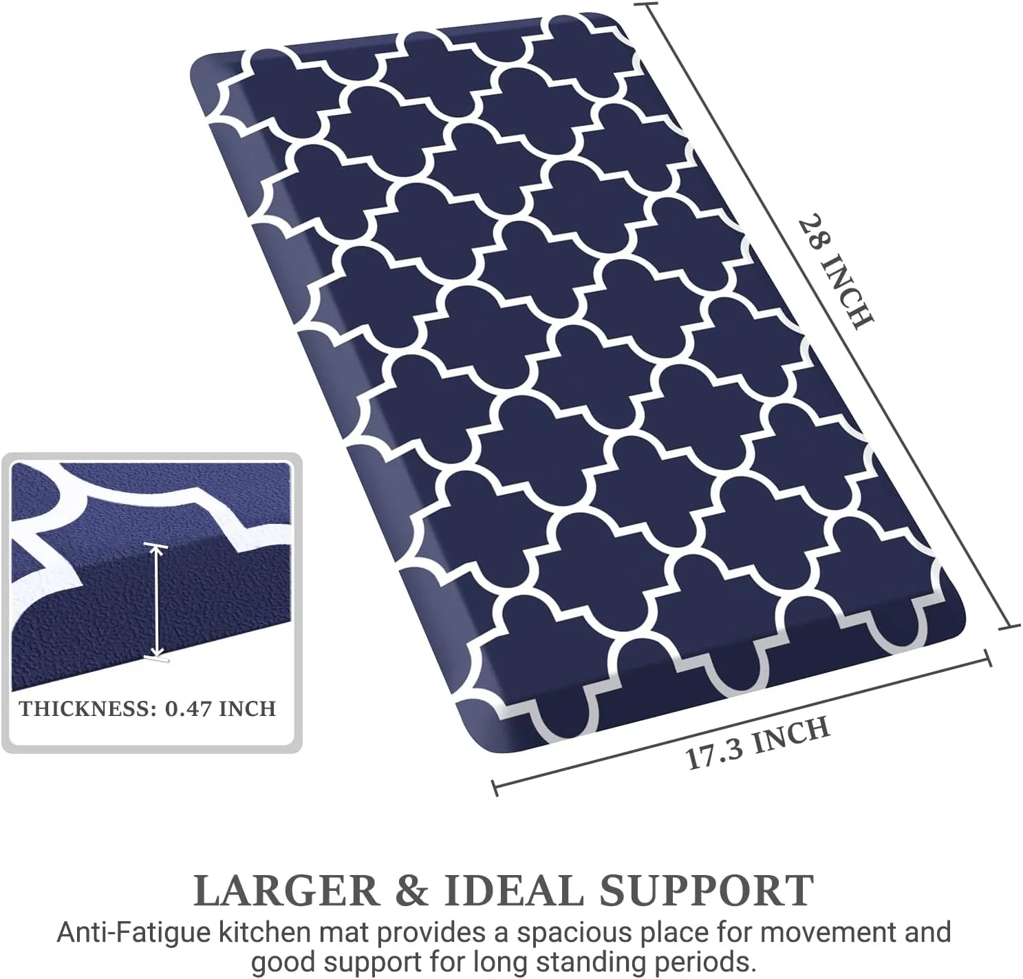 WISELIFE Kitchen Runner Rugs Anti-Fatigue mats,17.3"x 28",Non Slip Waterproof Ergonomic Comfort Mat for Kitchen, Floor Home, Office, Sink, Laundry,Blue