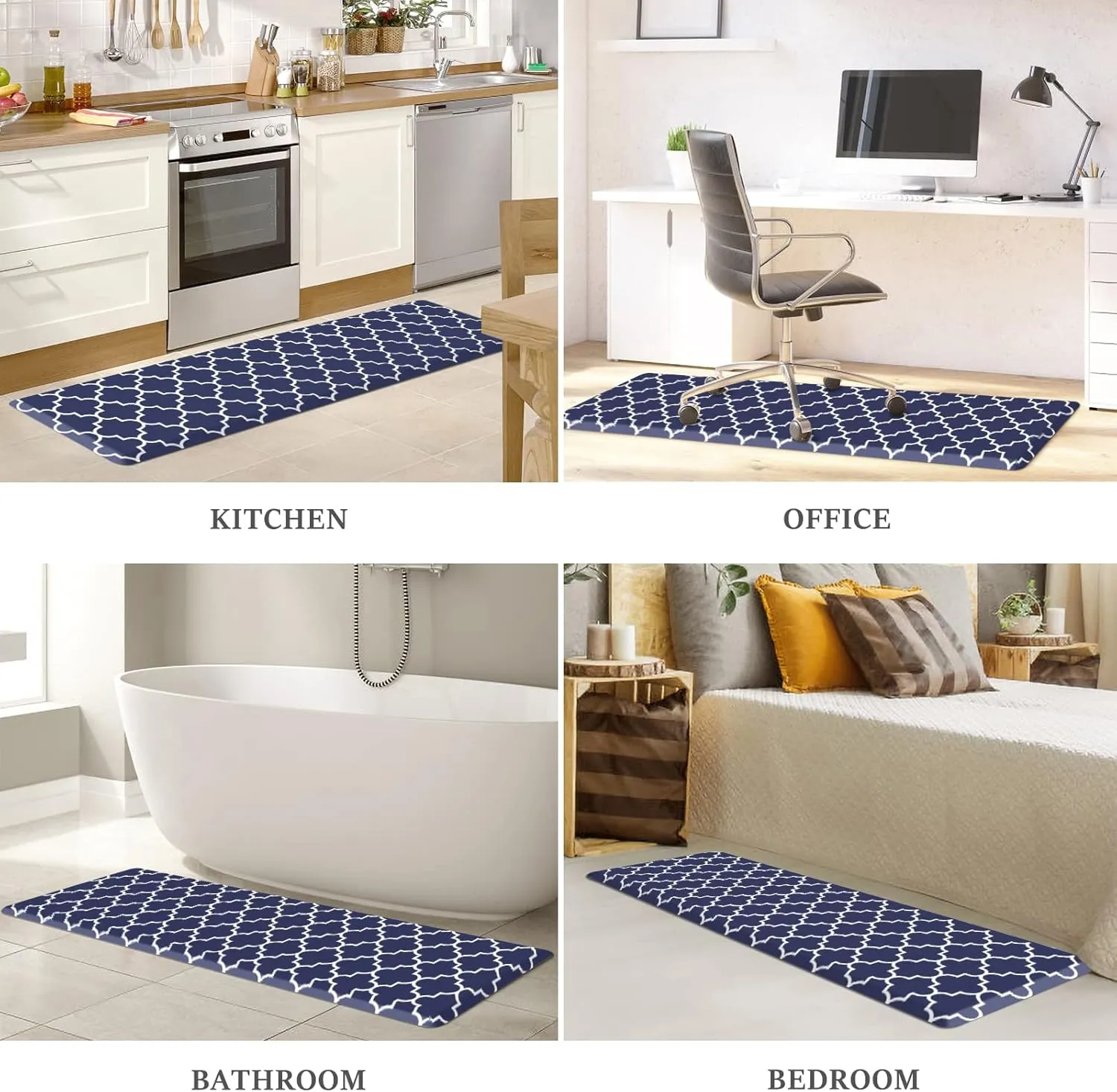 WISELIFE Kitchen Runner Rugs Anti-Fatigue mats,17.3"x 28",Non Slip Waterproof Ergonomic Comfort Mat for Kitchen, Floor Home, Office, Sink, Laundry,Blue