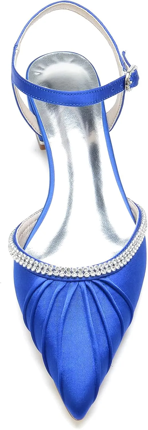 Women Ballet Flats Pleated Satin Rhinestone Wedding Ballerina Shoes for Summer Wedding Party
