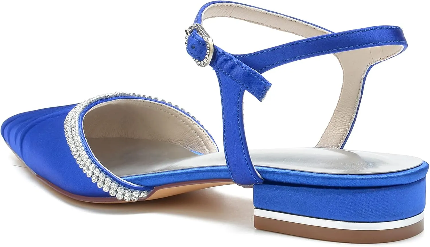 Women Ballet Flats Pleated Satin Rhinestone Wedding Ballerina Shoes for Summer Wedding Party