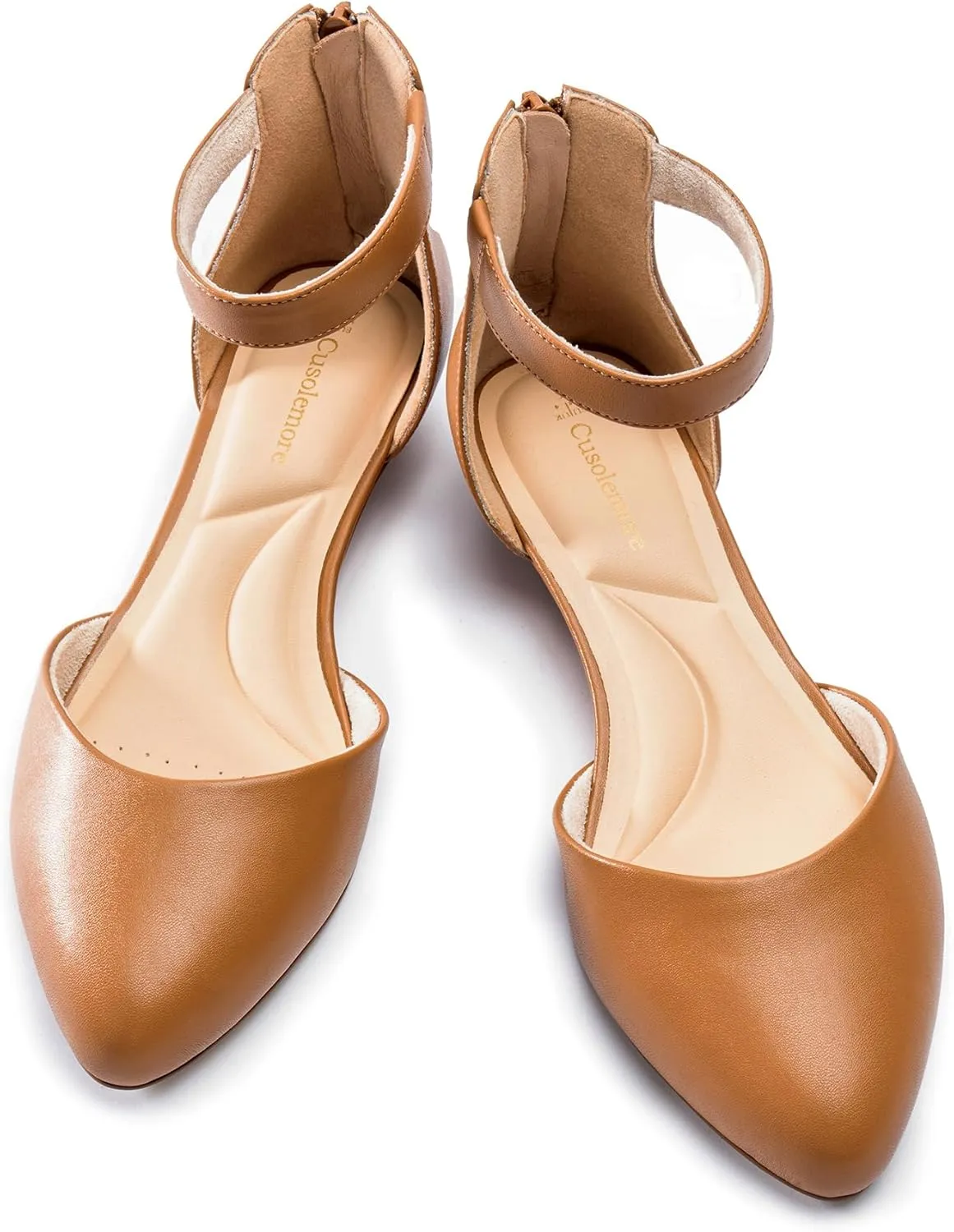 Women Flat Shoes with Ankle Strap, Low Wedge Heel Flats for Women, Comfortable Pointed Toe Dress Shoes for Work Business Wedding