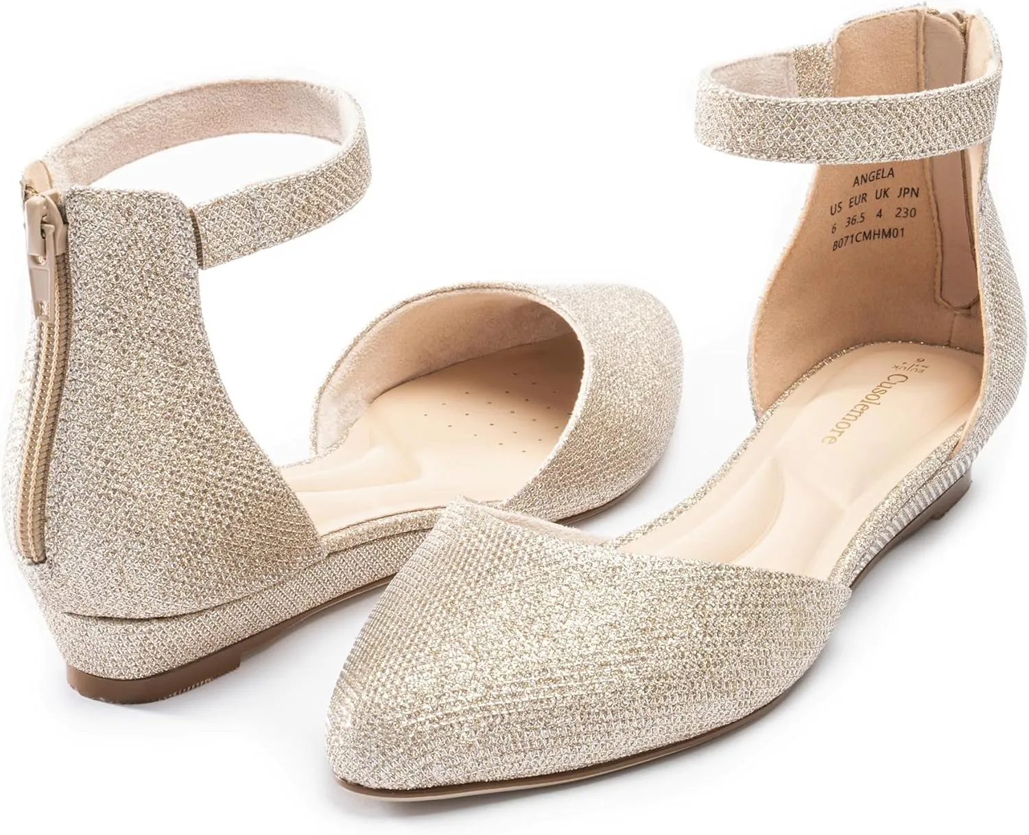 Women Flat Shoes with Ankle Strap, Low Wedge Heel Flats for Women, Comfortable Pointed Toe Dress Shoes for Work Business Wedding