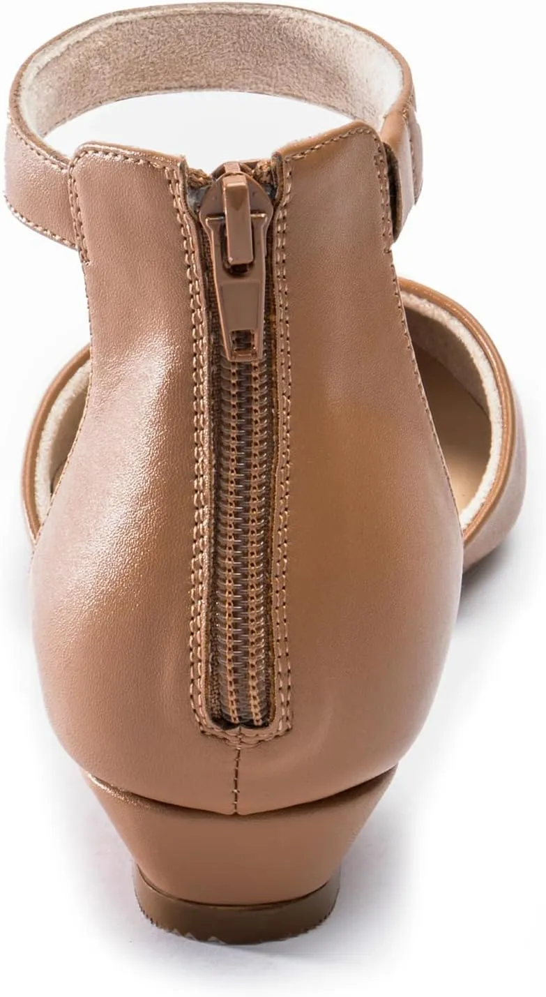 Women Flat Shoes with Ankle Strap, Low Wedge Heel Flats for Women, Comfortable Pointed Toe Dress Shoes for Work Business Wedding