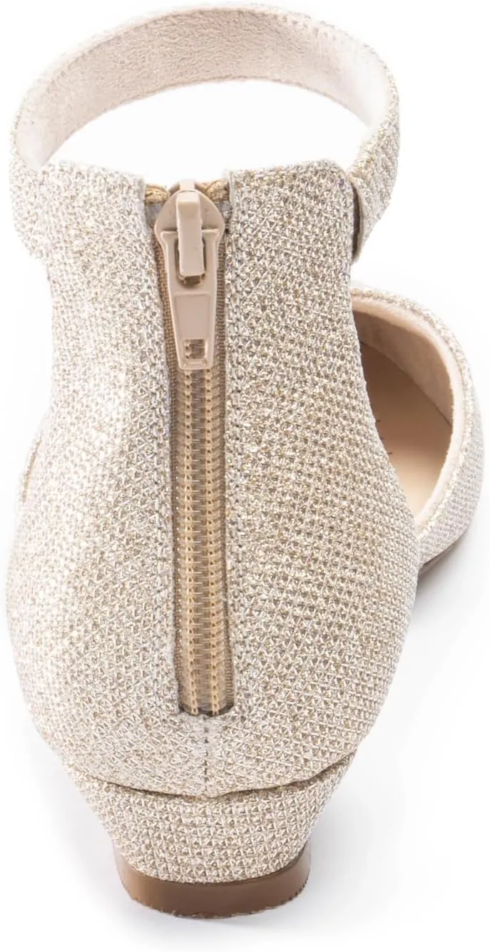 Women Flat Shoes with Ankle Strap, Low Wedge Heel Flats for Women, Comfortable Pointed Toe Dress Shoes for Work Business Wedding