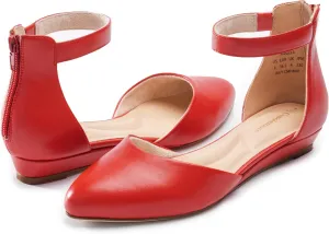 Women Flat Shoes with Ankle Strap, Low Wedge Heel Flats for Women, Comfortable Pointed Toe Dress Shoes for Work Business Wedding