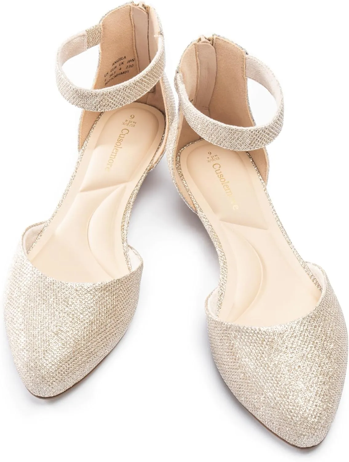 Women Flat Shoes with Ankle Strap, Low Wedge Heel Flats for Women, Comfortable Pointed Toe Dress Shoes for Work Business Wedding