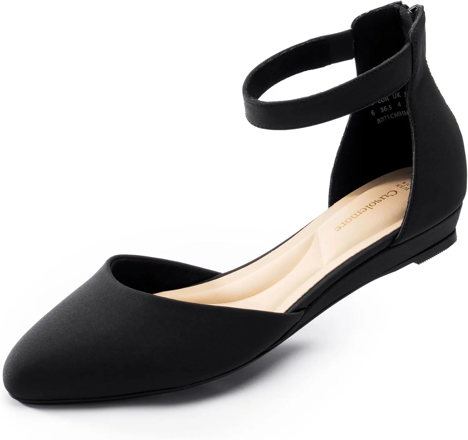 Women Flat Shoes with Ankle Strap, Low Wedge Heel Flats for Women, Comfortable Pointed Toe Dress Shoes for Work Business Wedding