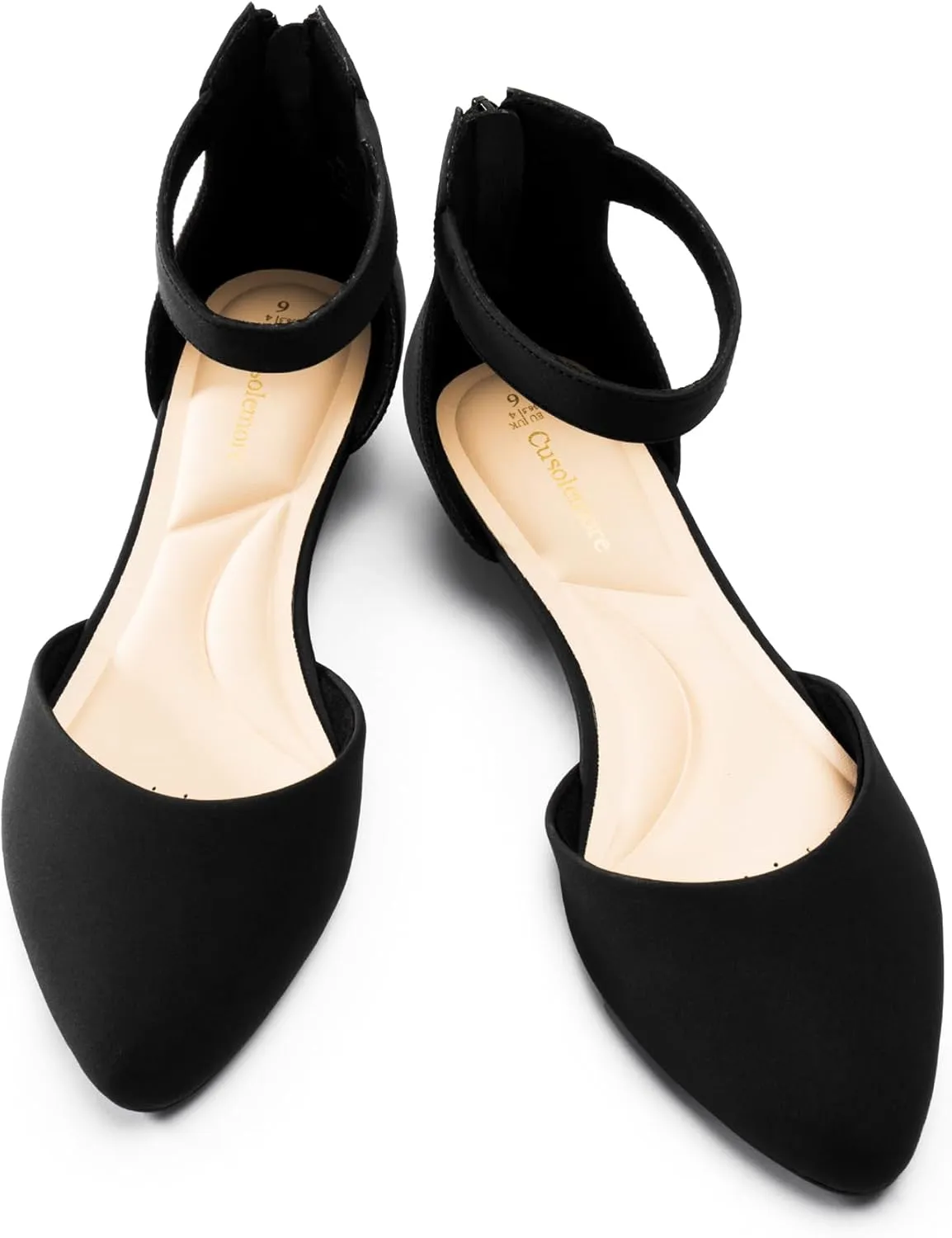 Women Flat Shoes with Ankle Strap, Low Wedge Heel Flats for Women, Comfortable Pointed Toe Dress Shoes for Work Business Wedding