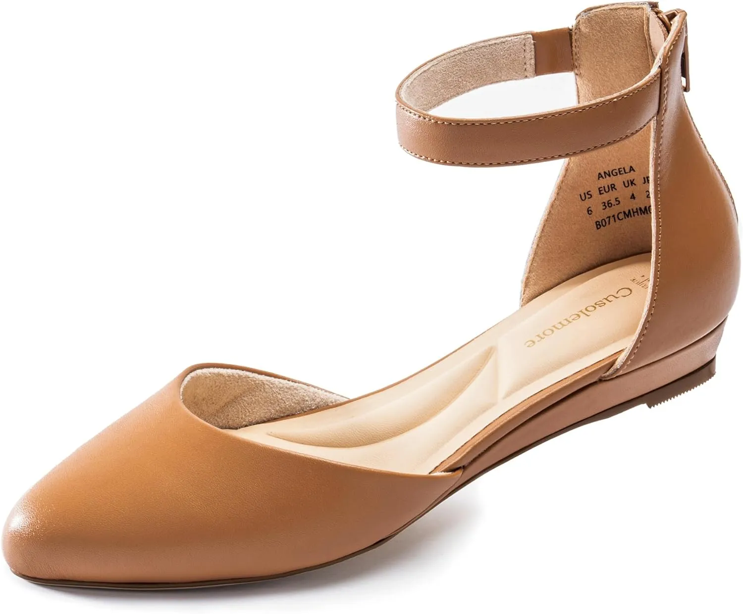 Women Flat Shoes with Ankle Strap, Low Wedge Heel Flats for Women, Comfortable Pointed Toe Dress Shoes for Work Business Wedding