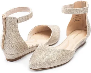 Women Flat Shoes with Ankle Strap, Low Wedge Heel Flats for Women, Comfortable Pointed Toe Dress Shoes for Work Business Wedding