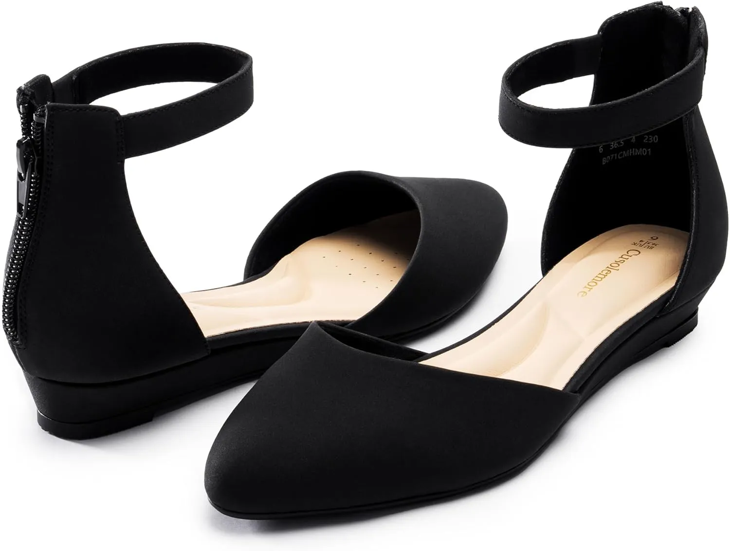 Women Flat Shoes with Ankle Strap, Low Wedge Heel Flats for Women, Comfortable Pointed Toe Dress Shoes for Work Business Wedding
