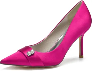 Women Pointed Toe Pumps Shoes Heel Wedding Bridal Shoes for Dress Party Rhinestone Shoes