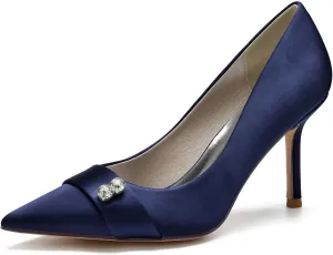 Women Pointed Toe Pumps Shoes Heel Wedding Bridal Shoes for Dress Party Rhinestone Shoes