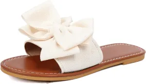 Women's Bow Knot Flat Sandals Open Toe Slides Summer Shoes Cute Slipper Single Band Dressy Flats