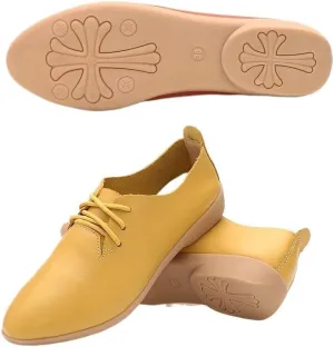 Womens Chic Solid Color Flat Oxfords - Ultra-Comfortable Pointed Toe Lace-Ups - Perfect All-Match Commuter & Office Shoes