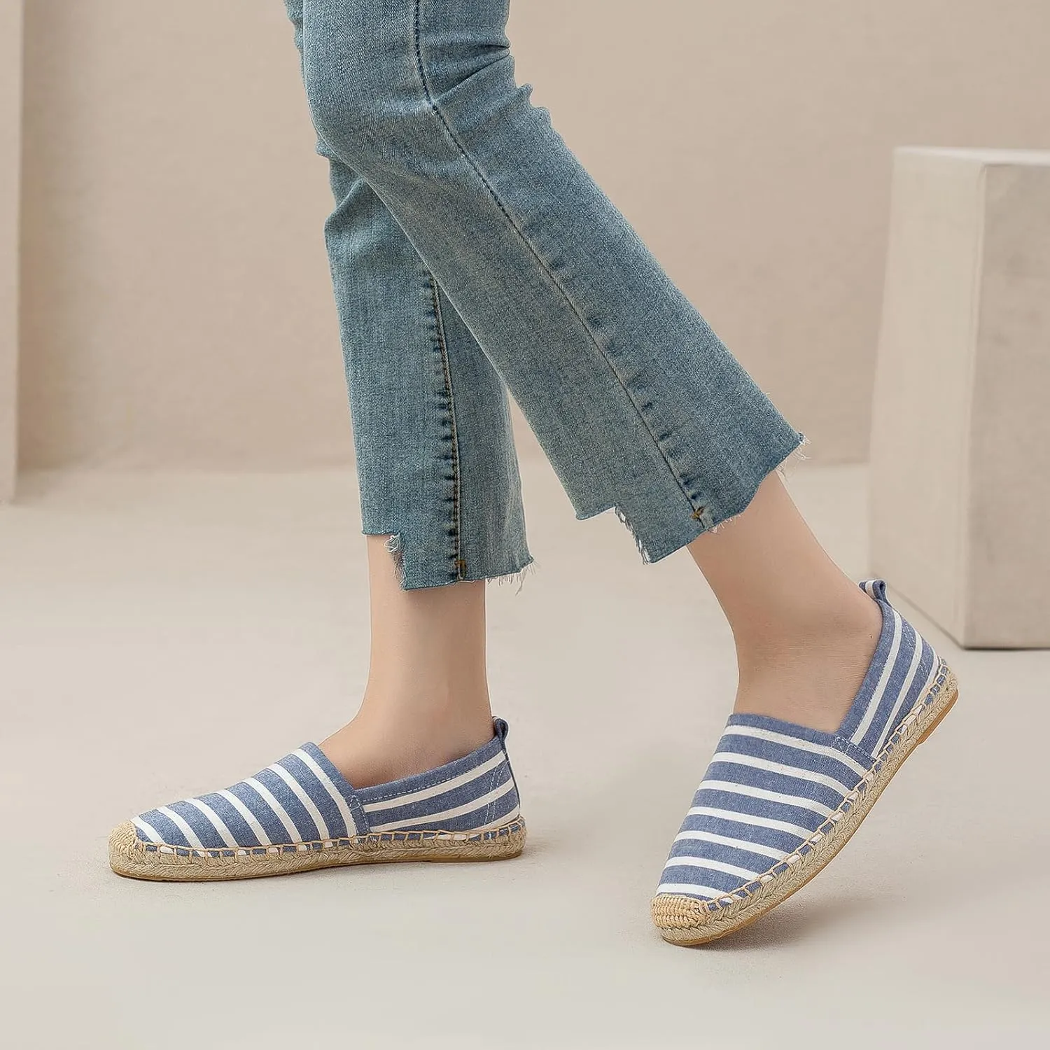 Women's Espadrilles Loafers Closed Toe Comfortable Canvas Flats Slip-on Spring Casual Espadrille Sole Flat Shoes