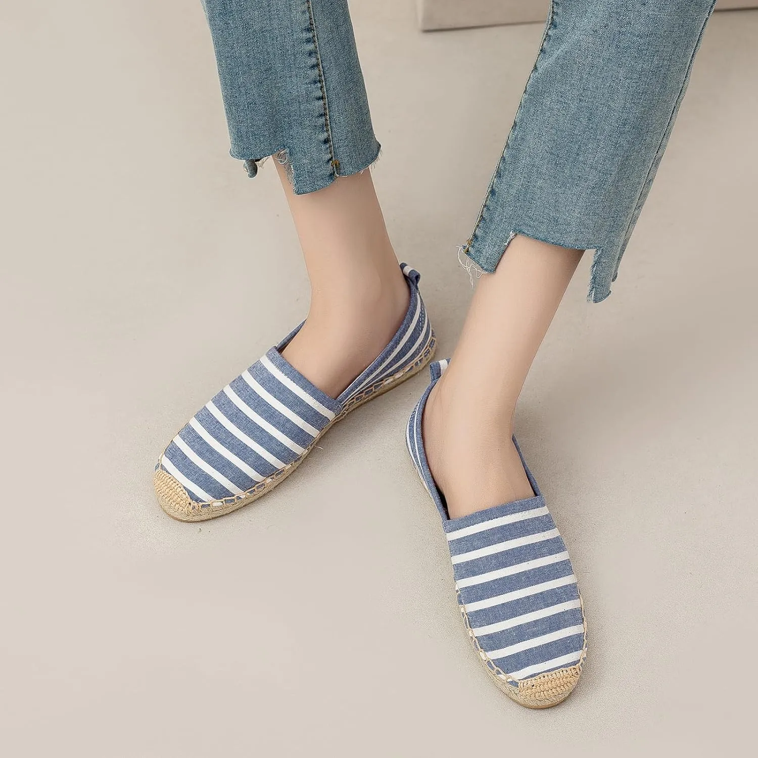 Women's Espadrilles Loafers Closed Toe Comfortable Canvas Flats Slip-on Spring Casual Espadrille Sole Flat Shoes