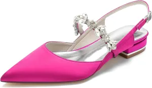Women's Flat Heel Pointed Toe High Heel Rhinestones Back Strap Adjustable Strappy Dress Sandals Fashions Closed Toe 0.4 IN Chunky heel Glossy Party Shoes