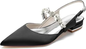 Women's Flat Heel Pointed Toe High Heel Rhinestones Back Strap Adjustable Strappy Dress Sandals Fashions Closed Toe 0.4 IN Chunky heel Glossy Party Shoes
