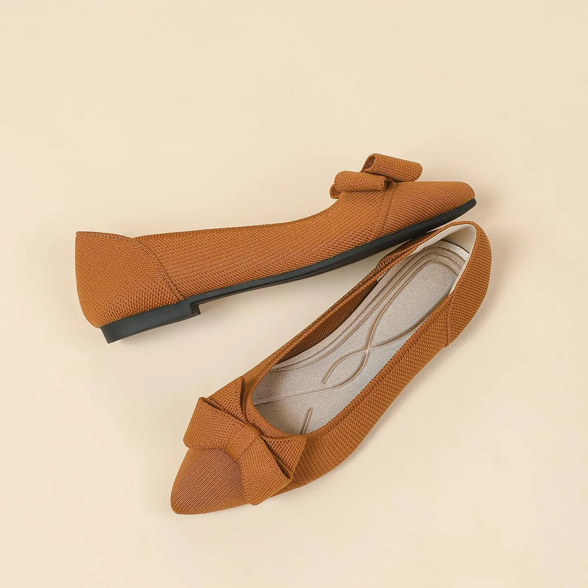 Women's Flats Shoes Comfortable Slip On Shoes Classic Dressy Pointed Toe Bow Knit Ballet Flat