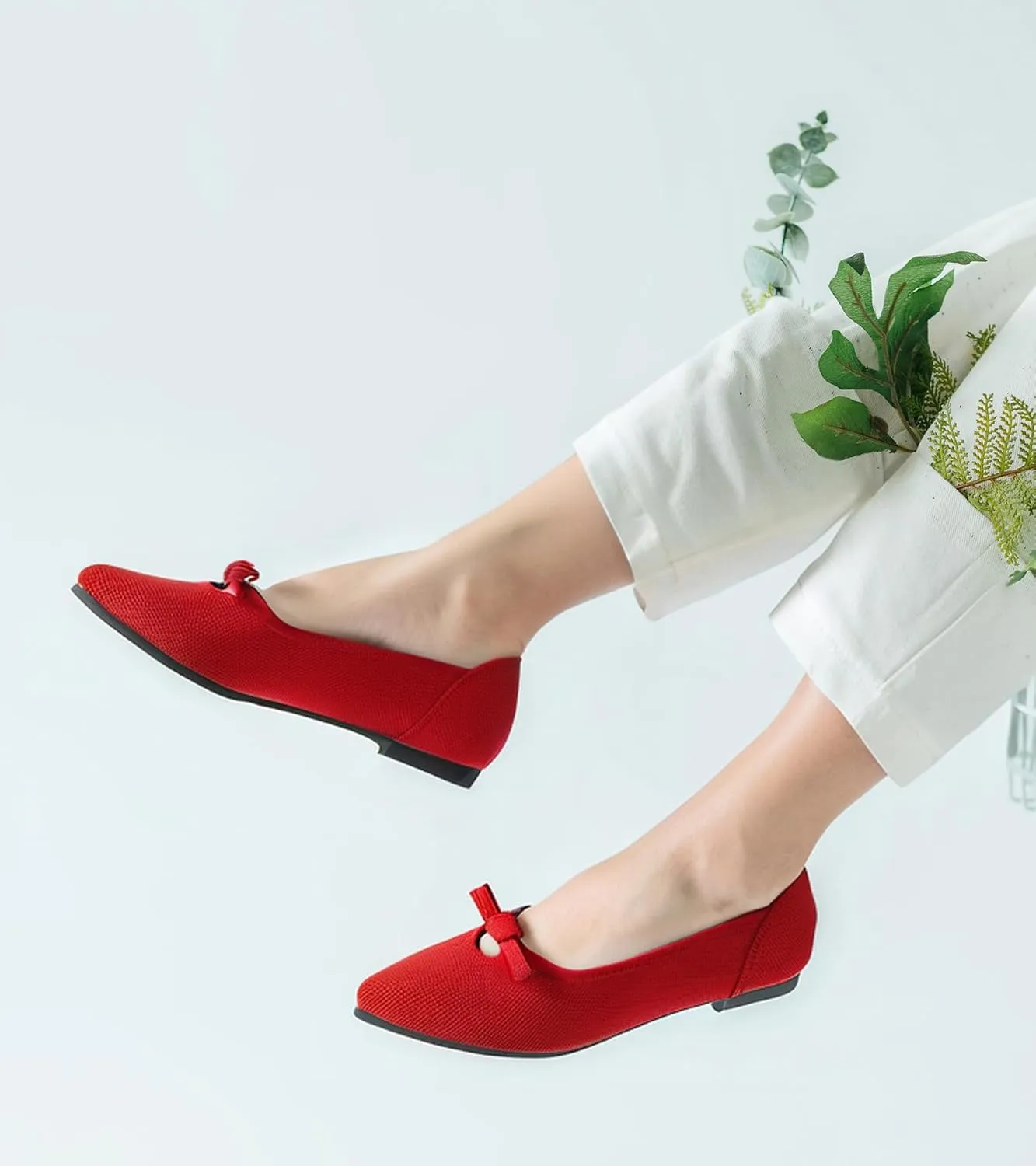 Women's Flats Shoes Comfortable Slip On Shoes Classic Dressy Pointed Toe Bow Knit Ballet Flat