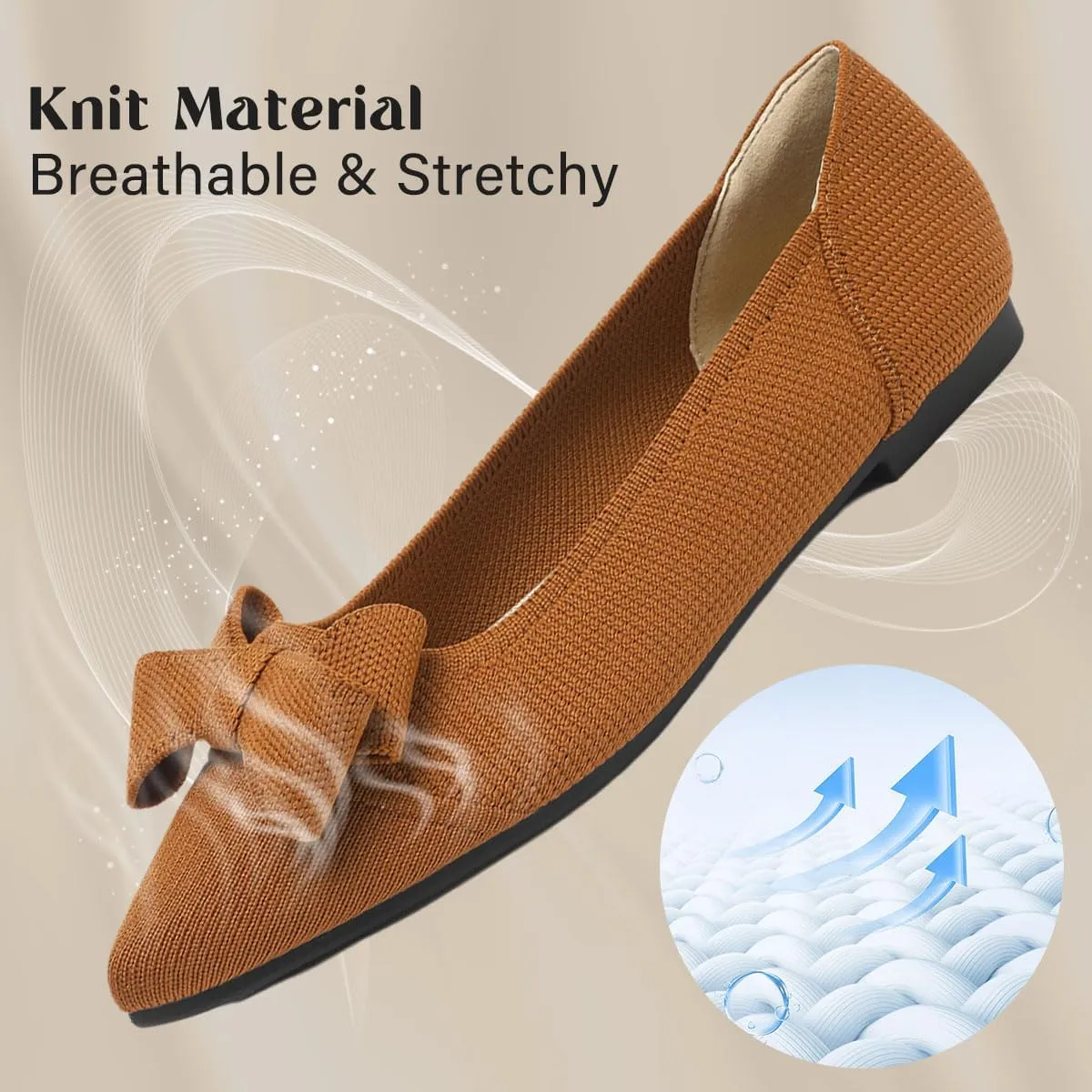 Women's Flats Shoes Comfortable Slip On Shoes Classic Dressy Pointed Toe Bow Knit Ballet Flat