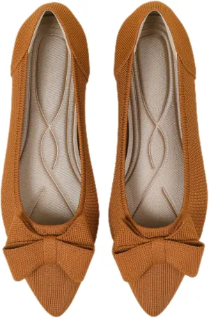 Women's Flats Shoes Comfortable Slip On Shoes Classic Dressy Pointed Toe Bow Knit Ballet Flat