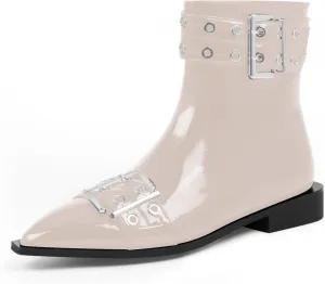 Women's Goth Pointed Toe Ankle Boots Flat Buckle Strap Booties