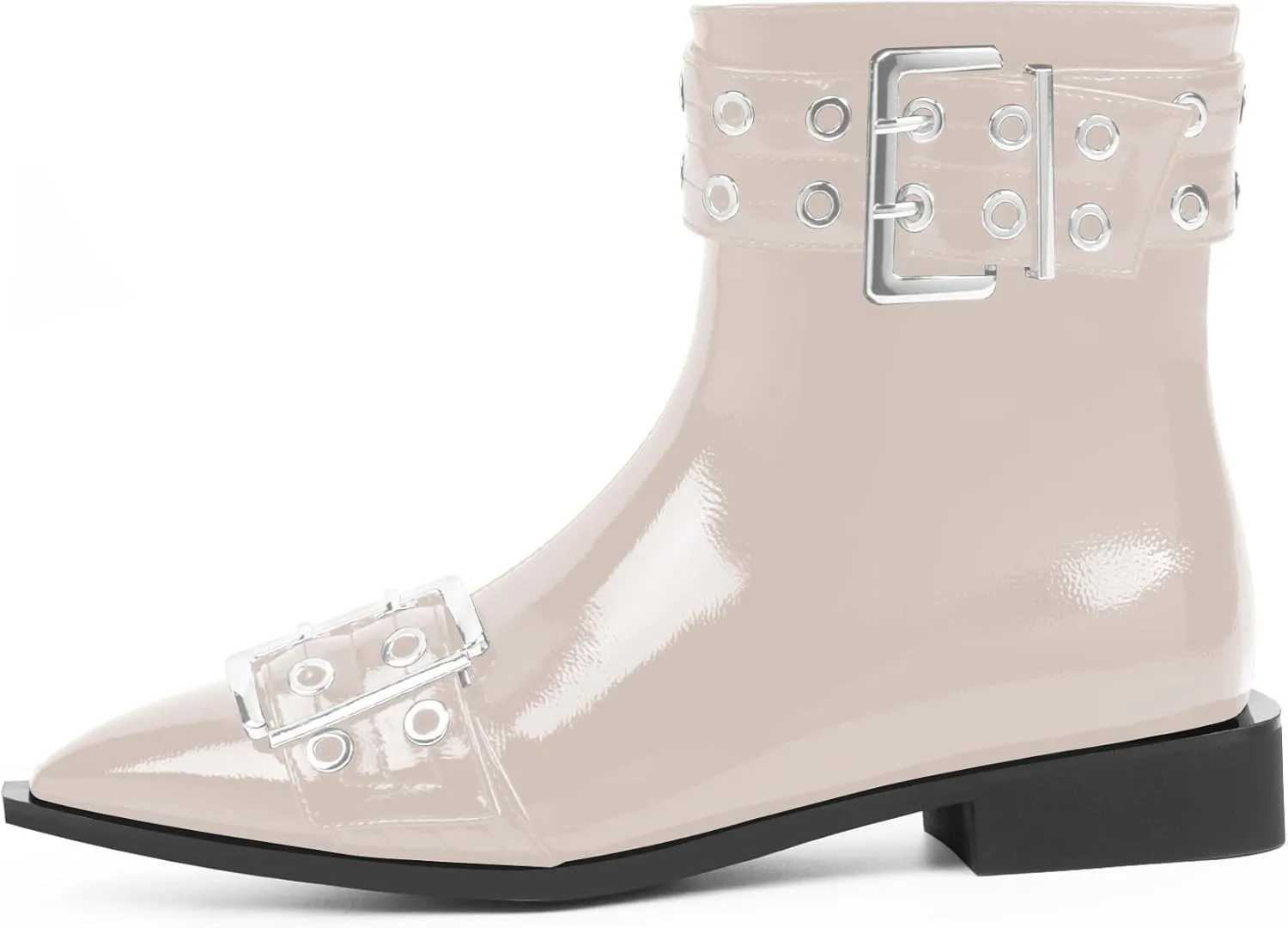 Women's Goth Pointed Toe Ankle Boots Flat Buckle Strap Booties
