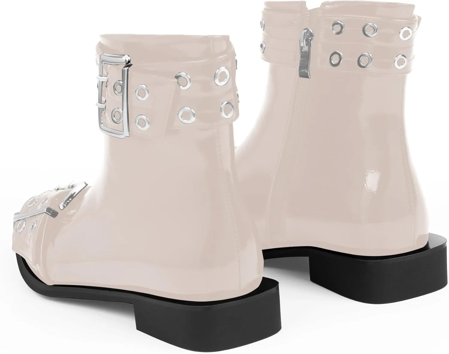 Women's Goth Pointed Toe Ankle Boots Flat Buckle Strap Booties