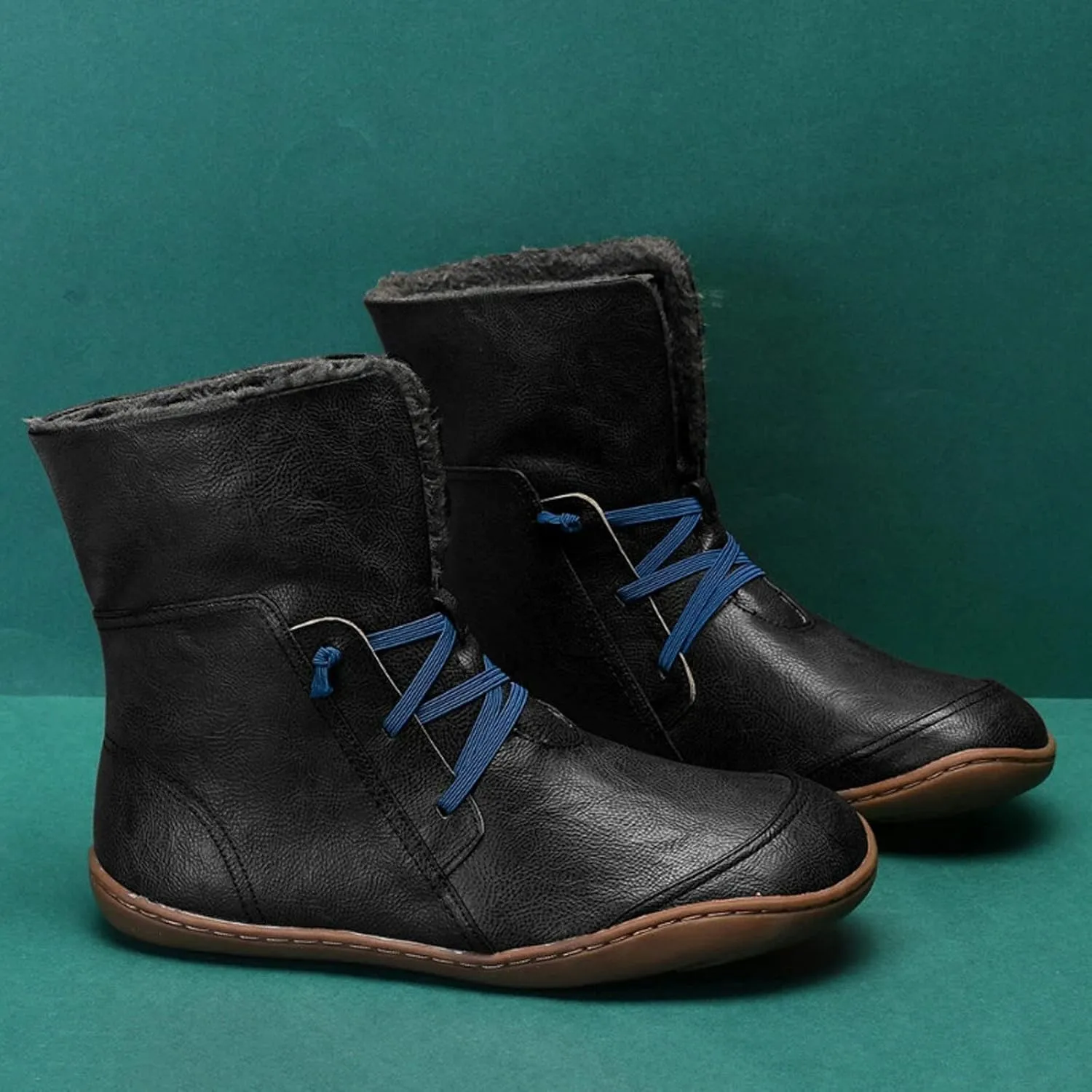 Womens High Top Snow Boots - Fall/winter Novelty Round Toe Cross Elastic Strap Slip-on Flat Mid Calf Boots Comfortable Casual Leather Shoes
