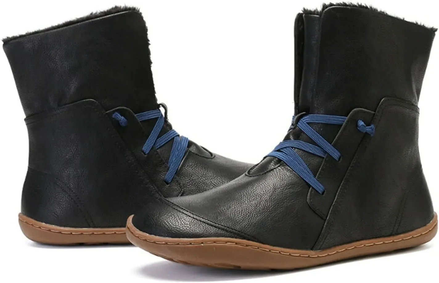 Womens High Top Snow Boots - Fall/winter Novelty Round Toe Cross Elastic Strap Slip-on Flat Mid Calf Boots Comfortable Casual Leather Shoes