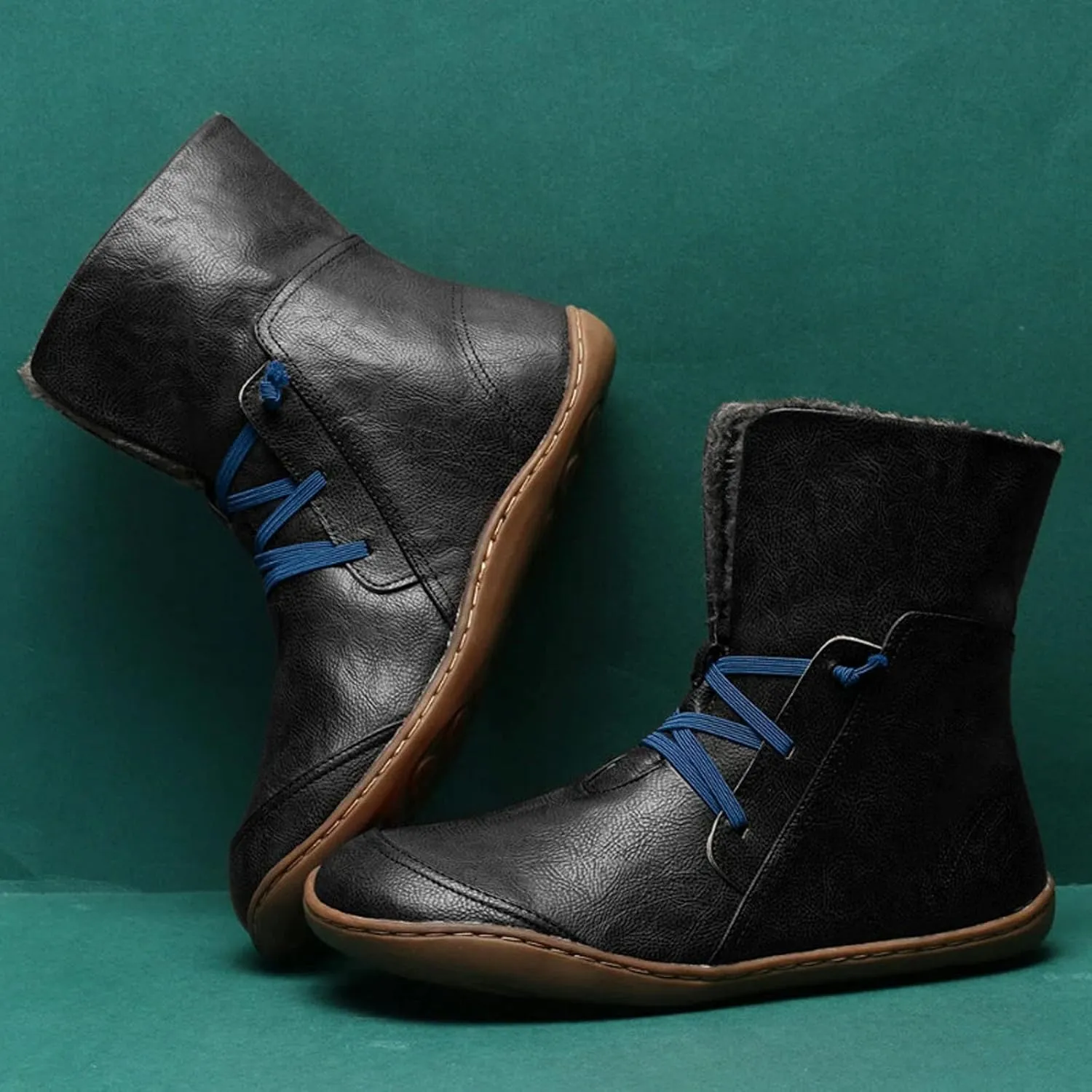 Womens High Top Snow Boots - Fall/winter Novelty Round Toe Cross Elastic Strap Slip-on Flat Mid Calf Boots Comfortable Casual Leather Shoes