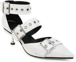 Women's Leather Metal Strap Closed Pointed Toe Kitten Heel Pumps Adjustable Ankle Buckle Low Stiletto Sandals Fashion Comfortable Party Evening Dress Sandals