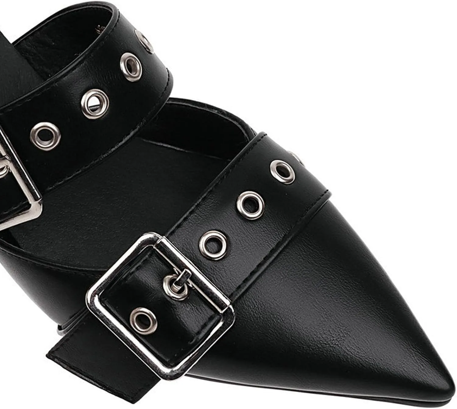 Women's Leather Metal Strap Closed Pointed Toe Kitten Heel Pumps Adjustable Ankle Buckle Low Stiletto Sandals Fashion Comfortable Party Evening Dress Sandals