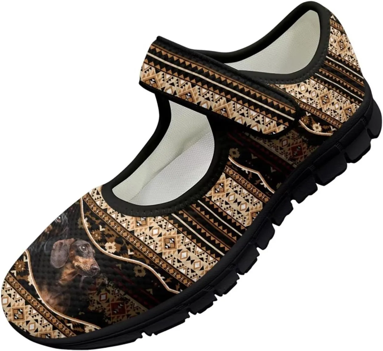 Womens Mary Jane Shoes Aztec Tribal Sneaker Anti-Slip Lightweight Shoes with Magic Sticker for Travel