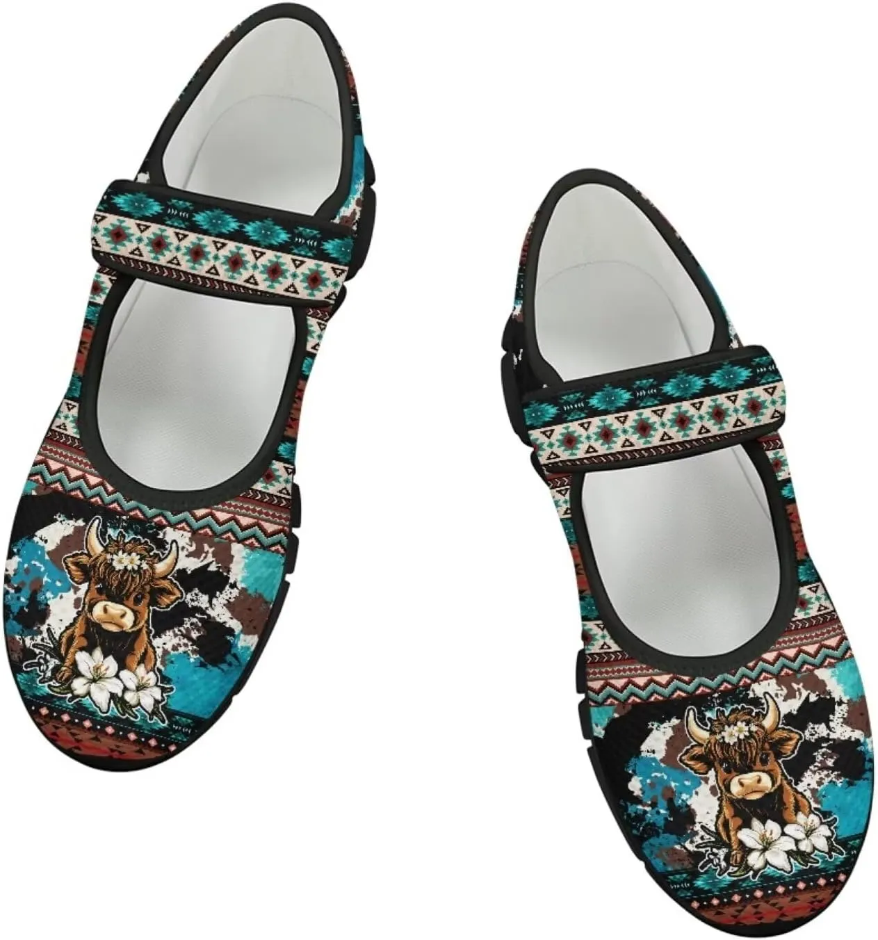 Womens Mary Jane Shoes Aztec Tribal Sneaker Anti-Slip Lightweight Shoes with Magic Sticker for Travel