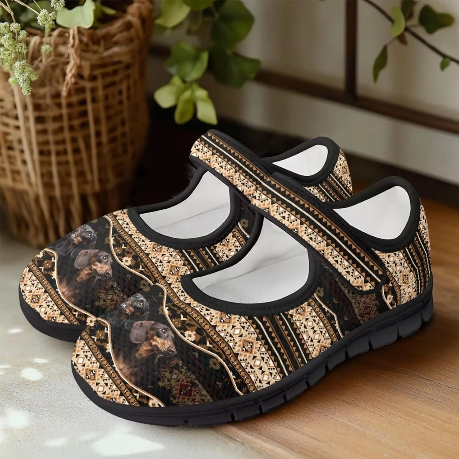 Womens Mary Jane Shoes Aztec Tribal Sneaker Anti-Slip Lightweight Shoes with Magic Sticker for Travel