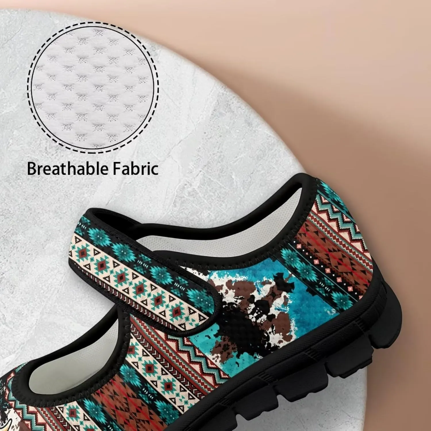 Womens Mary Jane Shoes Aztec Tribal Sneaker Anti-Slip Lightweight Shoes with Magic Sticker for Travel