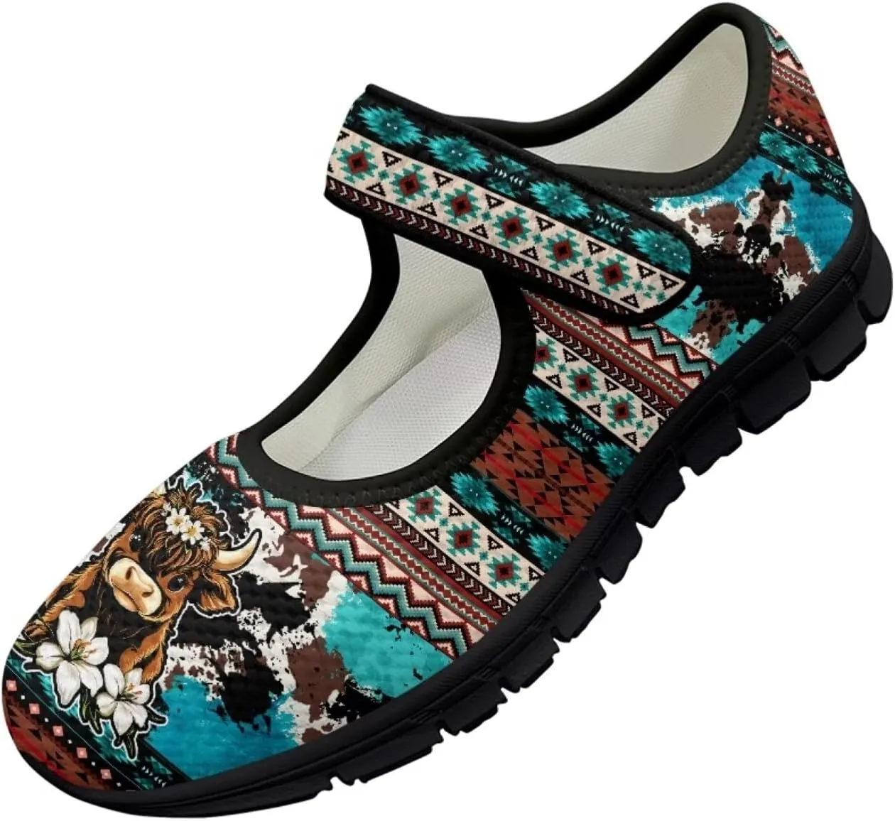 Womens Mary Jane Shoes Aztec Tribal Sneaker Anti-Slip Lightweight Shoes with Magic Sticker for Travel