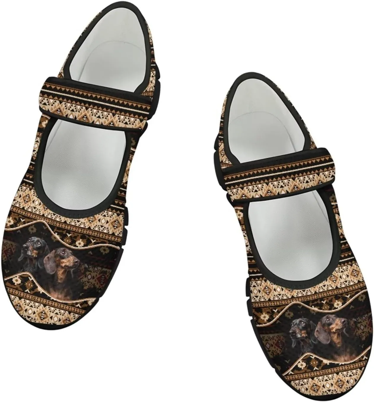 Womens Mary Jane Shoes Aztec Tribal Sneaker Anti-Slip Lightweight Shoes with Magic Sticker for Travel